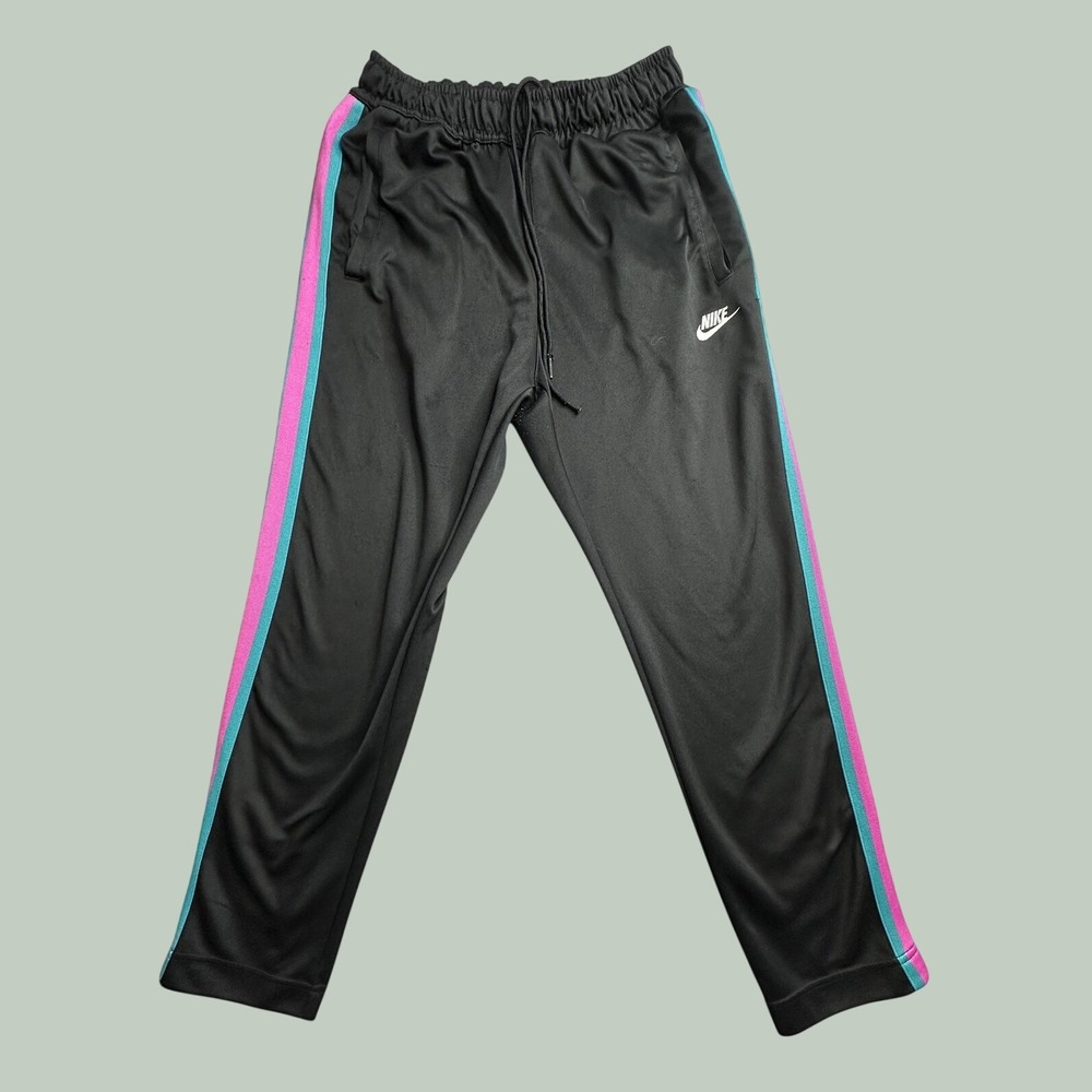 Nike Track Pants Mens L AR2246-011 Black Pink Teal Side Stripe Tapered Joggers